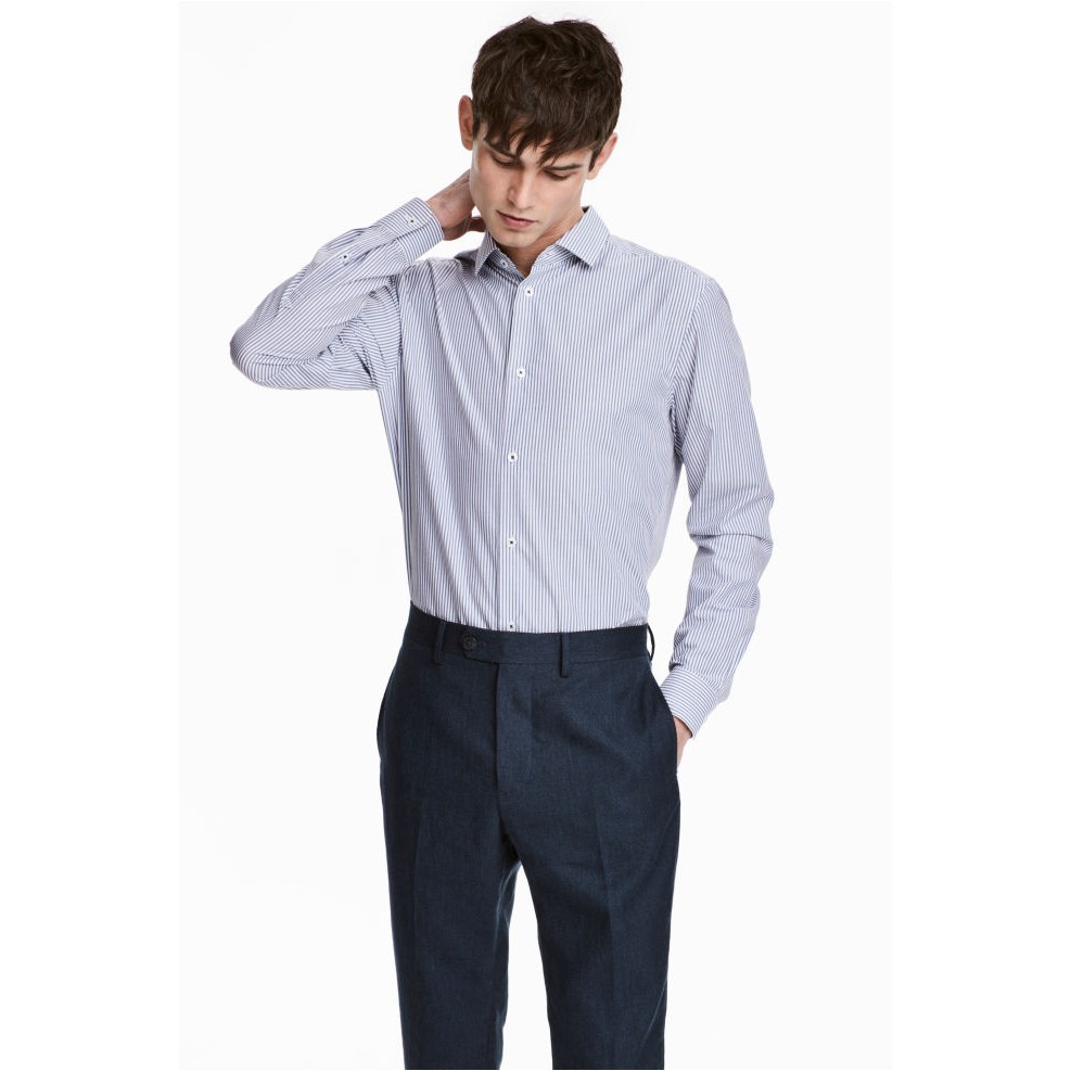 Áo Sơ Mi Nam H&M Premium Cotton Kẻ Sọc Slimfit Công Sở Cao Cấp Thoáng Mát Dễ Phối Đồ