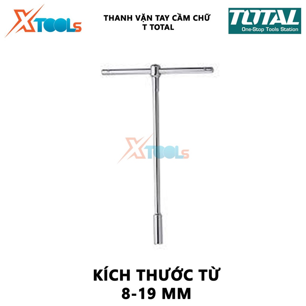Thanh vặn tay cầm chữ T TOTAL Cần chữ T Kích thước 8MM-19MM Thép CR-V Chiều dài 200x310mm mạ Crom tháo lắp, mở bulong, đ