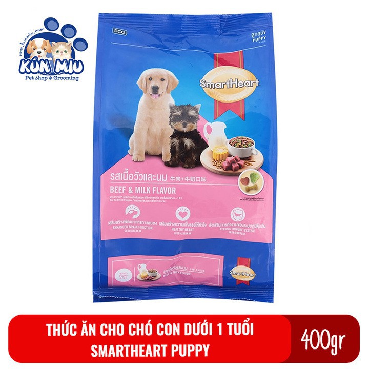 Thức ăn cho chó con dưới 1 tuổi Smartheart Puppy túi 400gr