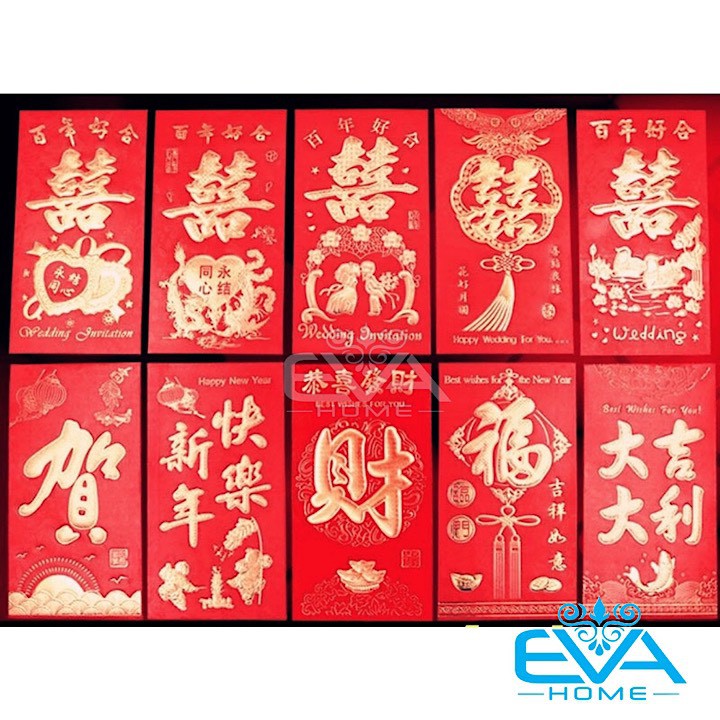 Lốc 6 Bao Lì Xì đỏ Mừng Khai Trương - Công Việc - Tân Gia