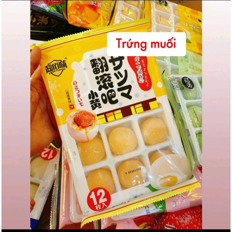 [Khay 12 chiếc]BÁNH MOCHI TƯƠI ĐÀI LOAN 180g-trứng muối,dâu tây đen, nho đen,mattra