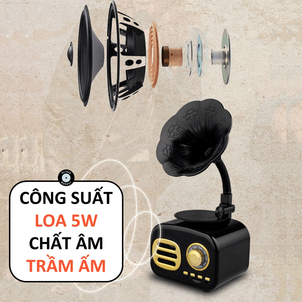 Loa Bluetooth Cổ Điển OLIVER FT05 Loa Kèn Bluetooth Mini Vintage Đồ Decor Bàn Học Trang Trí Phòng Khách Làm Quà Tặng
