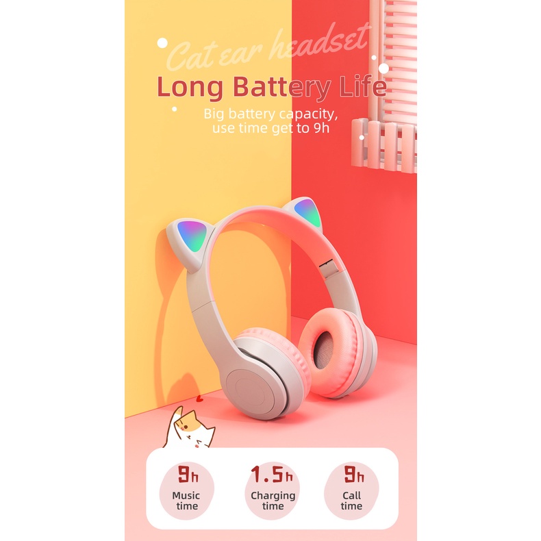 Tai Nghe Chụp Tai Bluetooth Không Dây Có Micro Âm Thanh Hi-Res Và Đèn Led Hình Tai Mèo