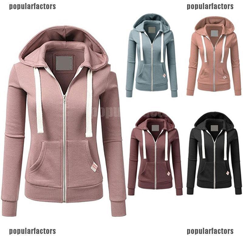 Áo khoác Hoodie khóa kéo màu trơn thời trang cho nữ