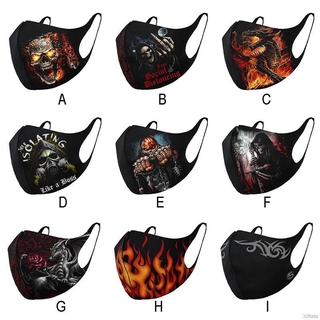 Khẩu Trang Cotton Chống Bụi Thoáng Khí Họa Tiết Đầu Lâu Halloween Cho Nam Nữ