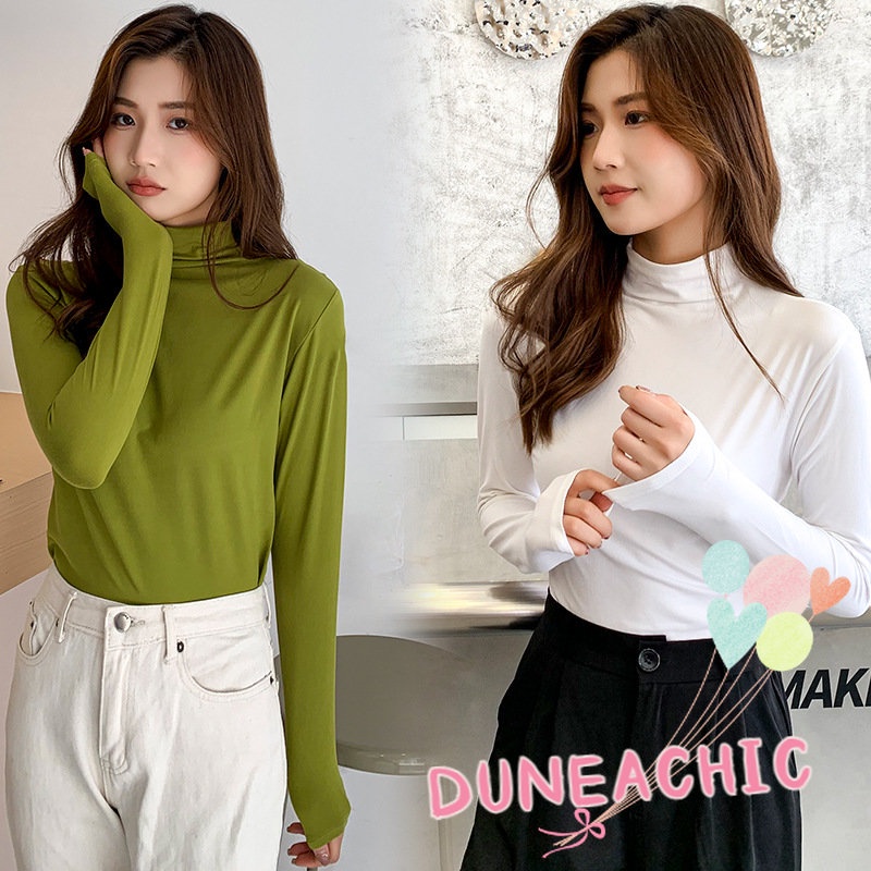 DUNEA Áo Thun Tay Dài Cổ Lọ Thời Trang Cho Nữ