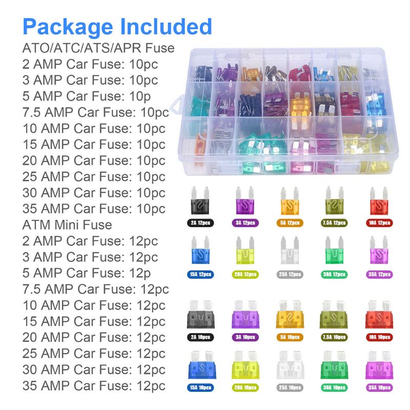 Set 220 Cầu Chì Lưỡi Dao Nhiều Loại Cho Xe Hơi / Xe Tải
