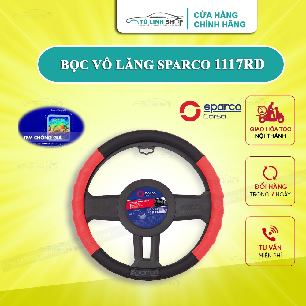 Bọc vô lăng SPARCO 1117RD - chính hãng, đầy đủ tem 7 màu, khung in chìm