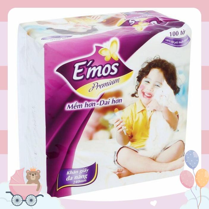 KHĂN GIẤY LỤA VUÔNG ĐA NĂNG EMOS Premium 100 TỜ 2 ĐƯỢC LÀM TỪ BỘT NGUYÊN SINH