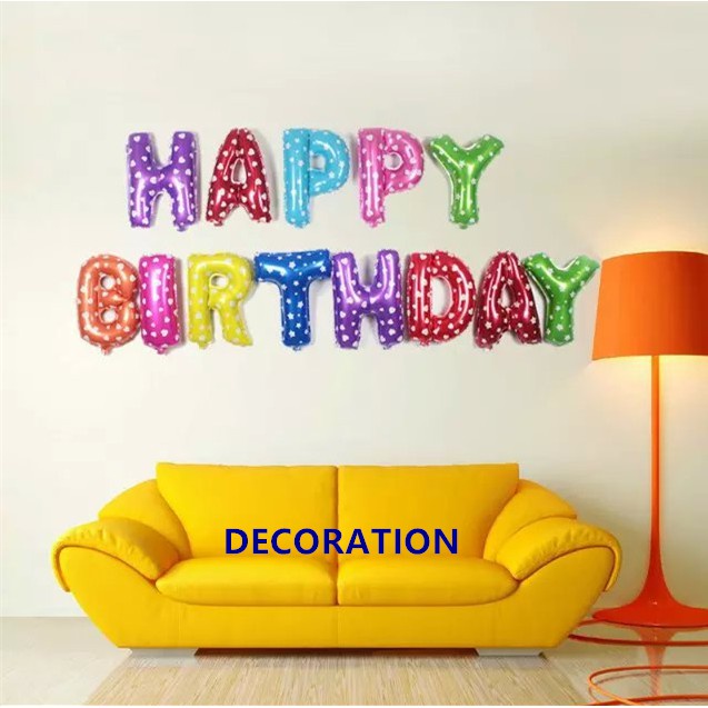 Set 13 Bong Bóng Tráng Nhôm 16 INCH Hình Chữ Happy Birthday Nhiều Màu Sắc