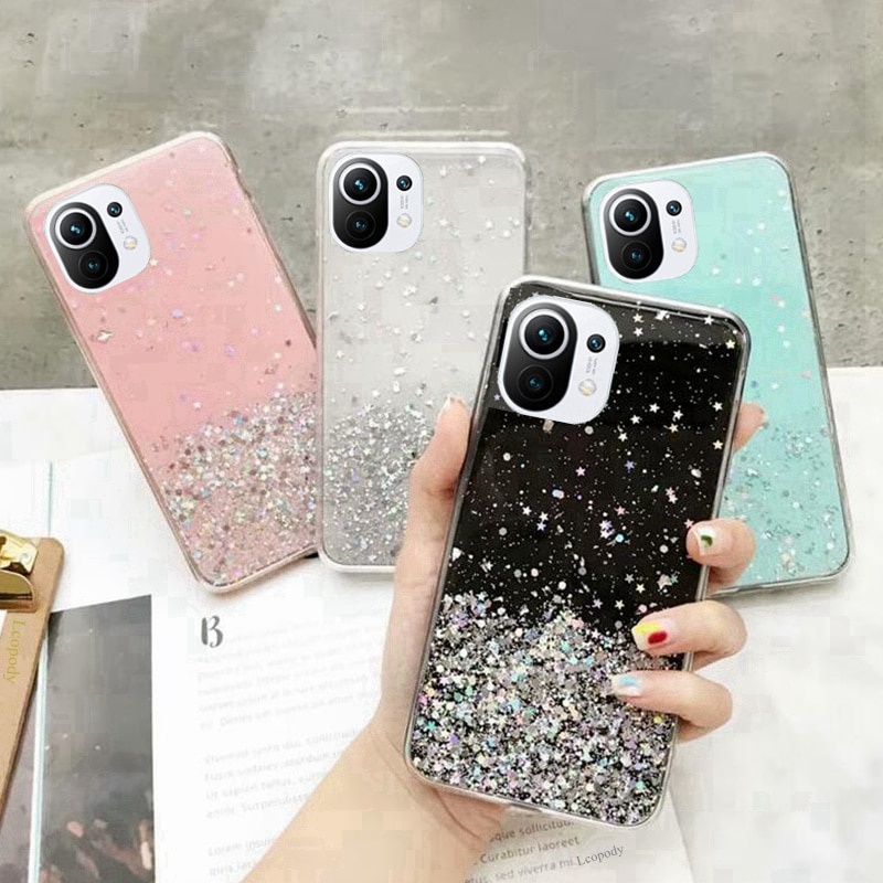 Ốp điện thoại kim tuyến lấp lánh cho Xiaomi Mi 11 Lite Ultra Poco F3 X3 Pro Redmi Note 10 10s 9s 9 Pro Max