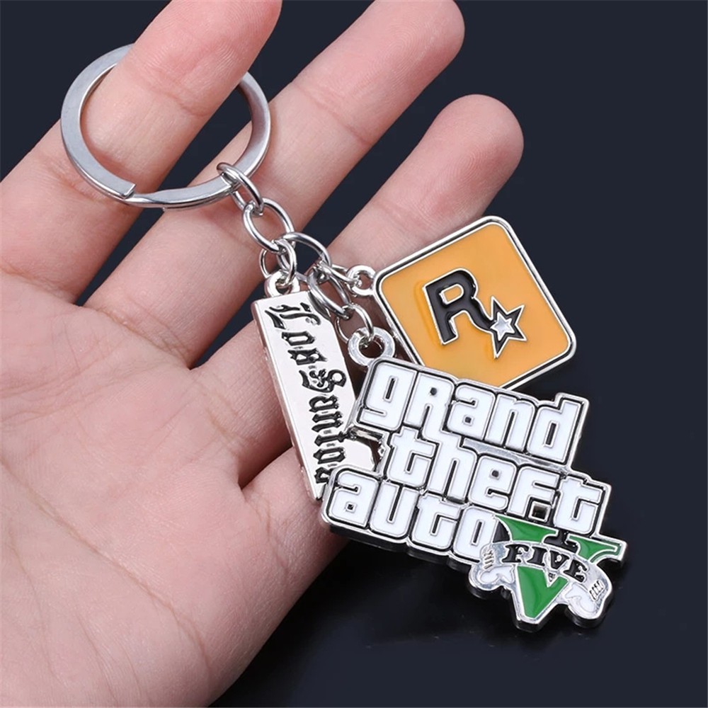 EPOCH Special Grand Theft Auto Keyring Muti-Pendant Keyrings Jewelry Game GTA V Keychains PS4 Xbox PC Game Birthday Gift For Fans Bag Pendant For Men Boys Game GTA Key Holder