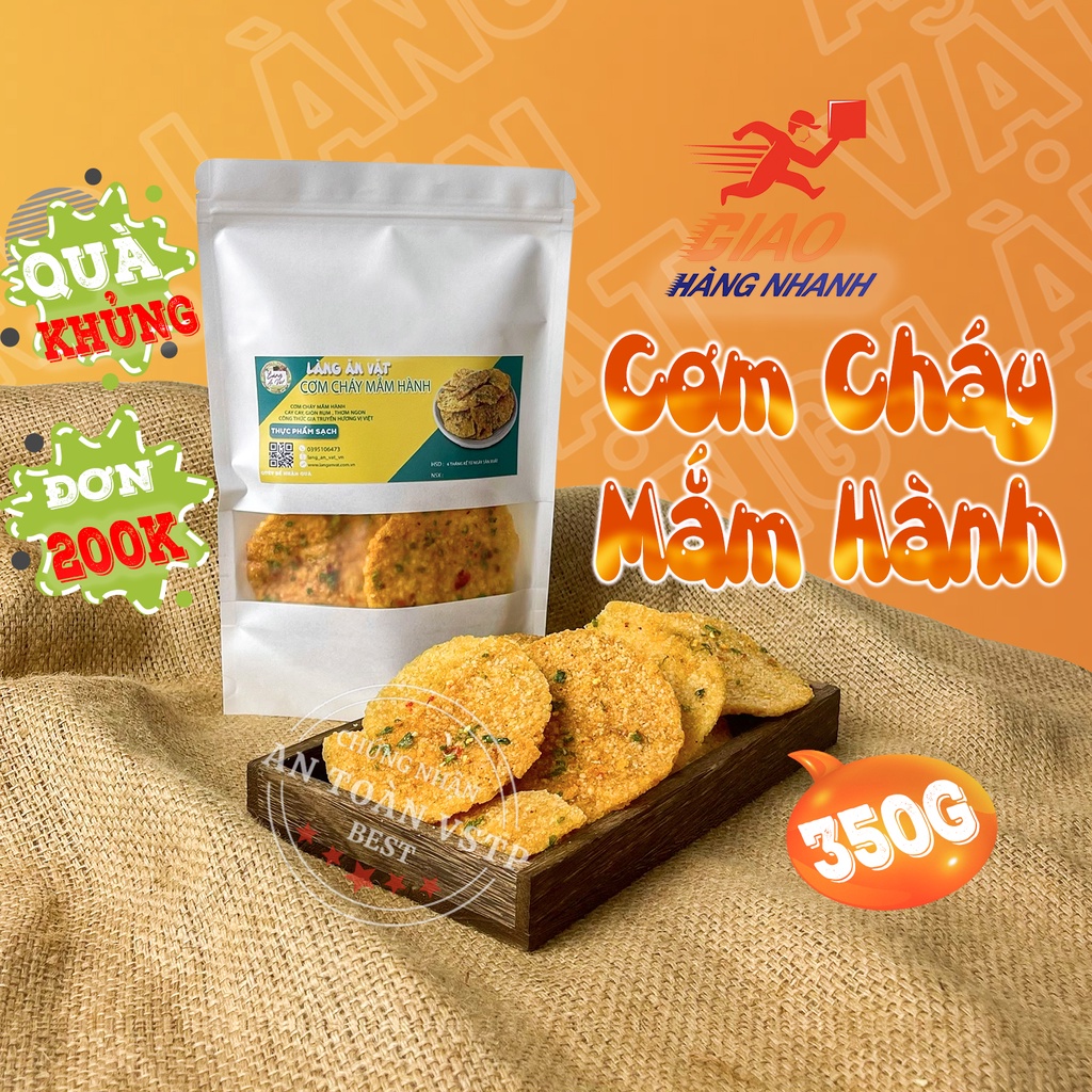 Cơm cháy chiên mắm hành 350g Làng Ăn Vặt miếng tròn to dày nhà làm, đồ ăn vặt Đà Lạt thơm ngon bổ rẻ