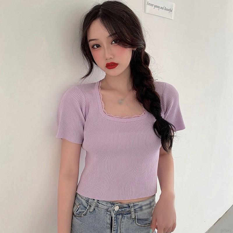 Áo Len Tay Ngắn Ôm Dáng Phong Cách Hàn Quốc Dành Cho Nữ