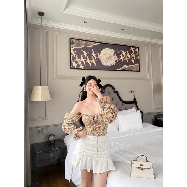 Áo Hoa nhún croptop cúp ngực