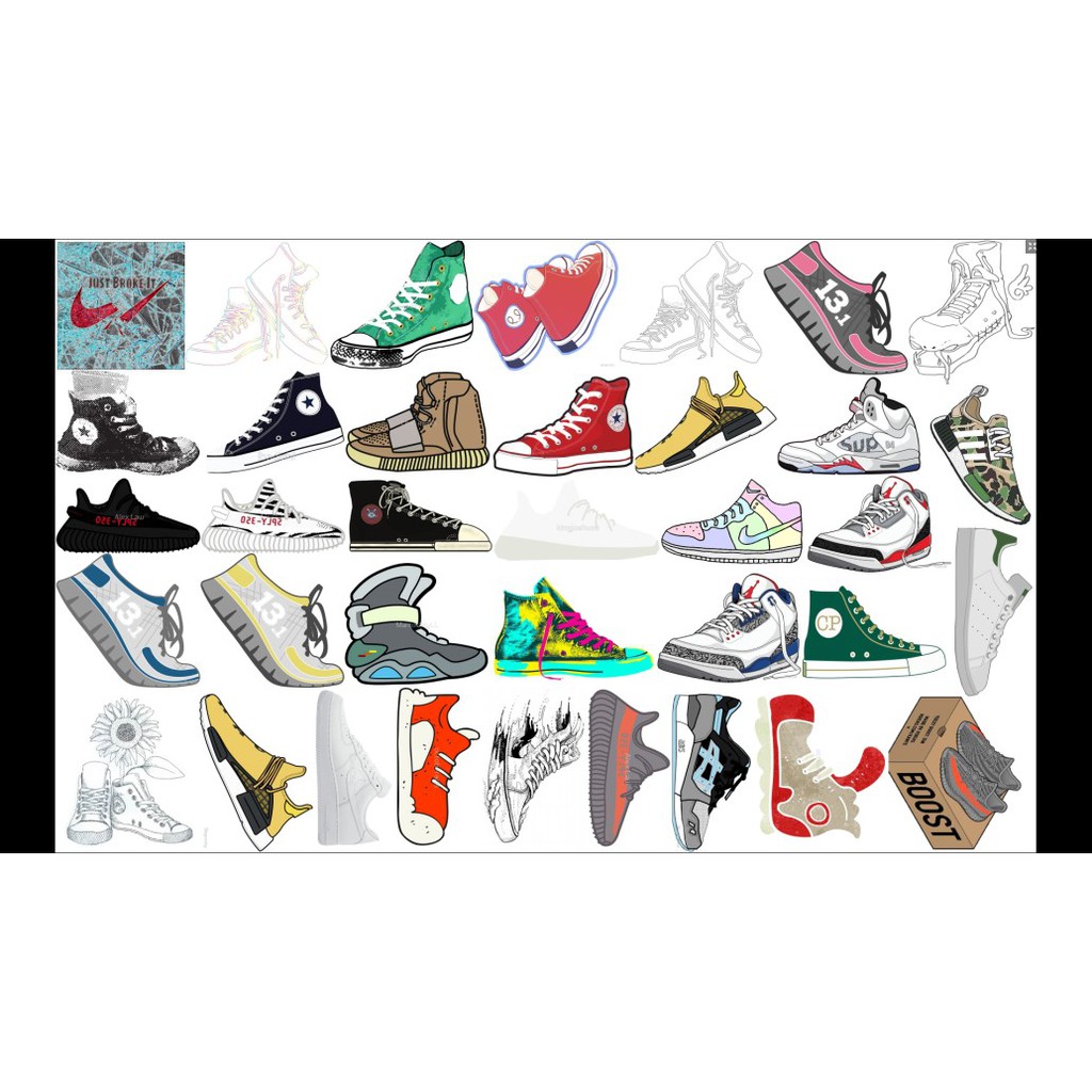 Hình Dán Sticker Sneaker dán Vali, xe, barber shop, Mũ bảo hiểm , macbook, đàn, tường..