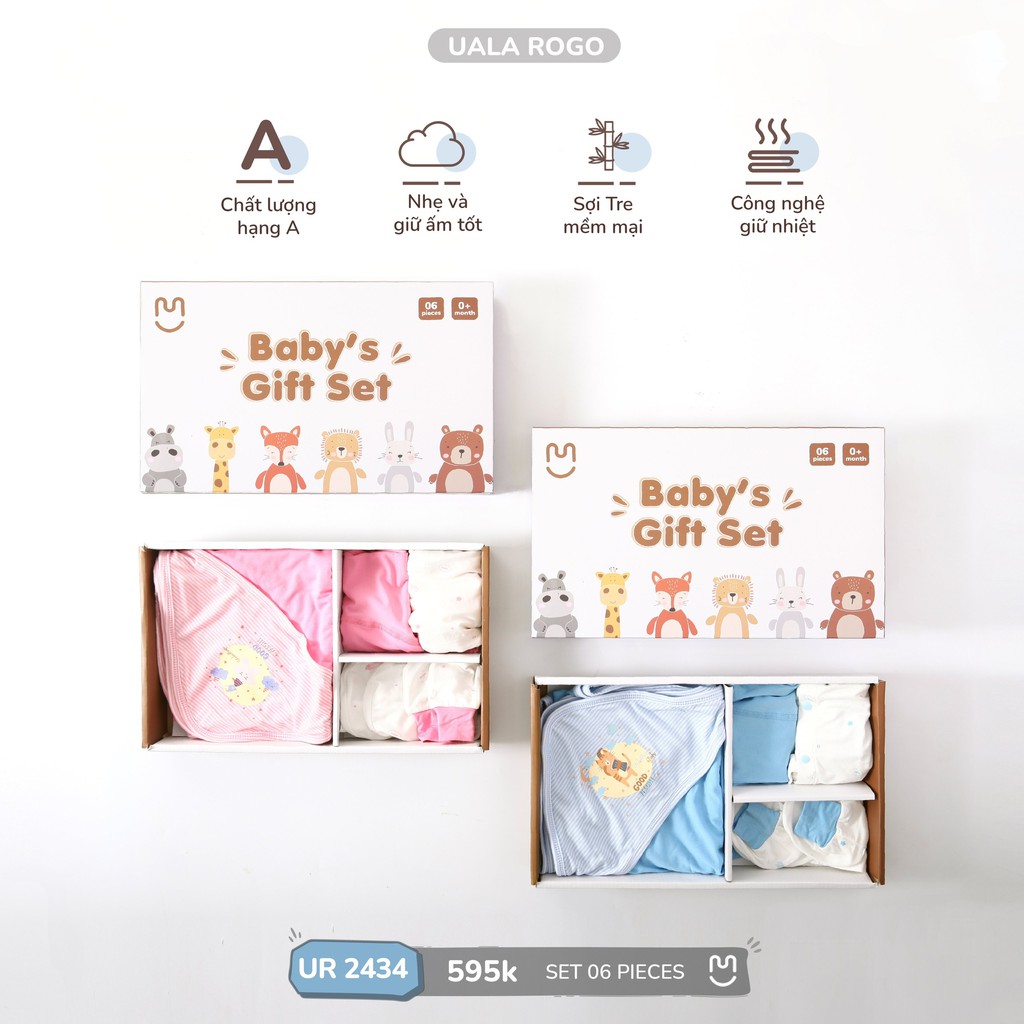 Combo Sơ Sinh UalaRogo Bamboo 7 món cho bé cao cấp