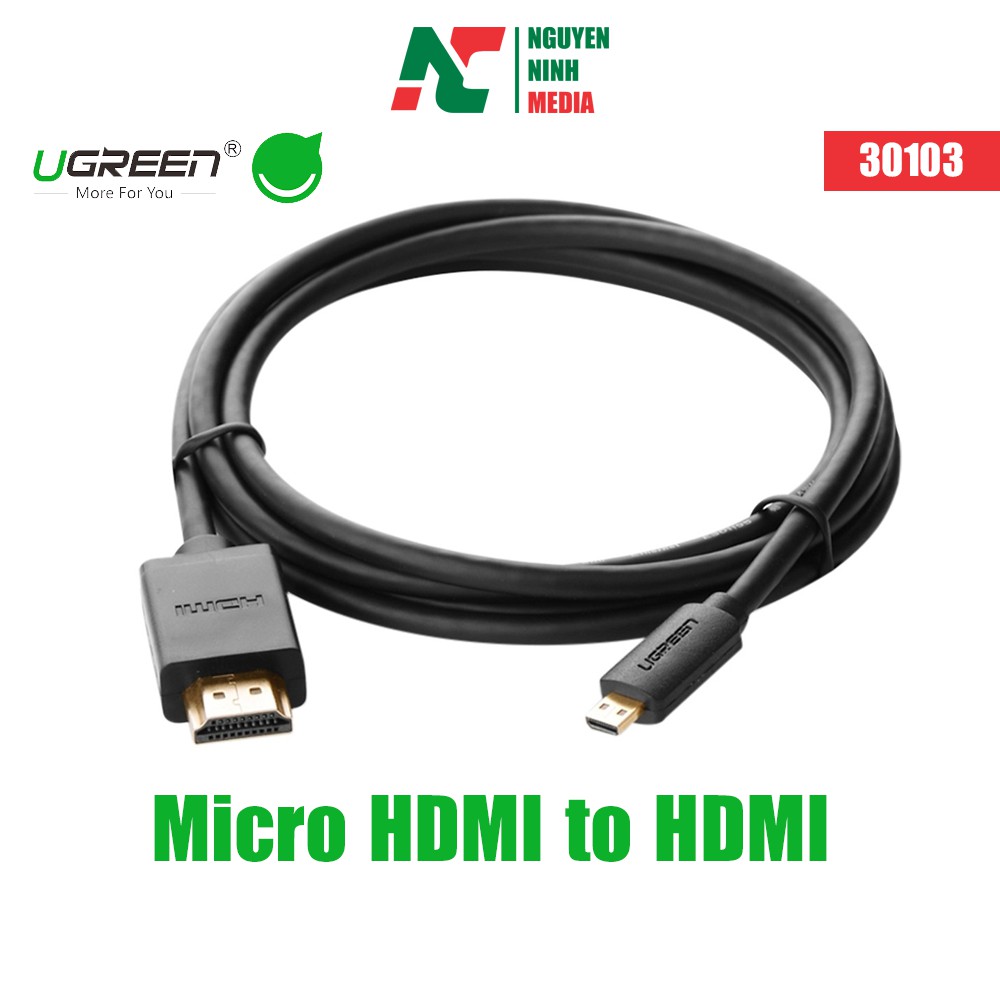Cáp Micro HDMI To HDMI Ugreen 30103 dài 2m và Ugreen 30102 1.5M - Hàng Chính Hãng