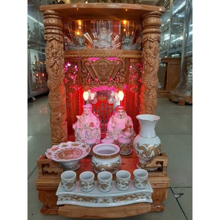 COMBO Bàn thờ Thần Tài Ông Địa giá rẻ đẹp gỗ Xoan ngang 42 cao 68 , Bộ Combo 9 món - Đồ Thờ Thắng Duyên Đại Phát