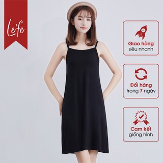 Váy Đầm Hai Dây Thun Trơn Dáng Suông Chất Thun Cotton Mềm Mịn Lefe VS03