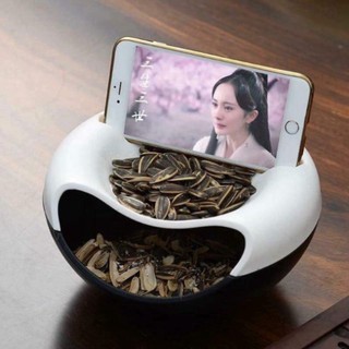 thanhlyhanggiare Bát đựng đồ ăn vặt có chỗ để rác và điện thoại