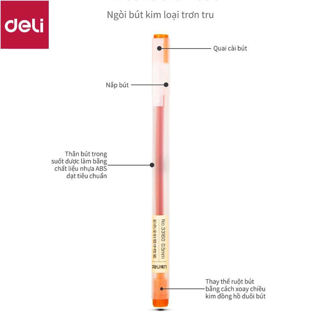 Bút gel 0.5mm nhiều màu Deli - có nắp gài - 1 chiếc - Đỏ/ Xanh Dương/ Xanh Lá/ Tím/ Cam - A119 [Deli]