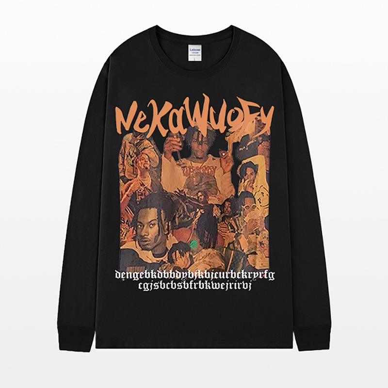 Áo thun dài tay nam in hình chân dung phong cách cổ điển Hip hop đường phố Âu Mỹ thời trang mùa thu