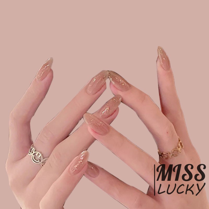 [Hàng mới về] Bộ 24 móng tay giả đầu tròn trang trí sẵn kèm keo dán dành cho nữ