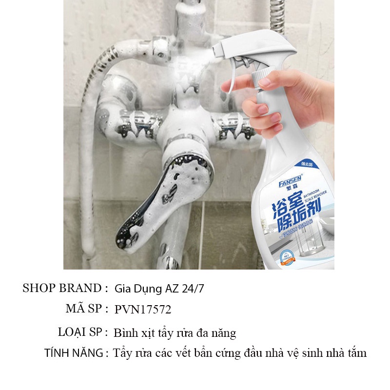 Bình xịt tẩy rửa đa năng siêu sạch tẩy cặn canxi trên inox và kính cho nhà bếp nhà tắm siêu sạch an toàn AZPVN17572