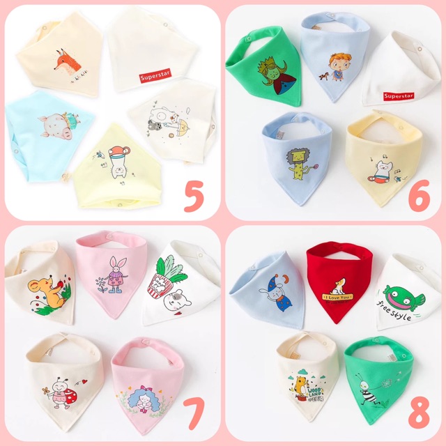 Combo 5 yếm dãi cotton thời trang siêu mềm cho bé