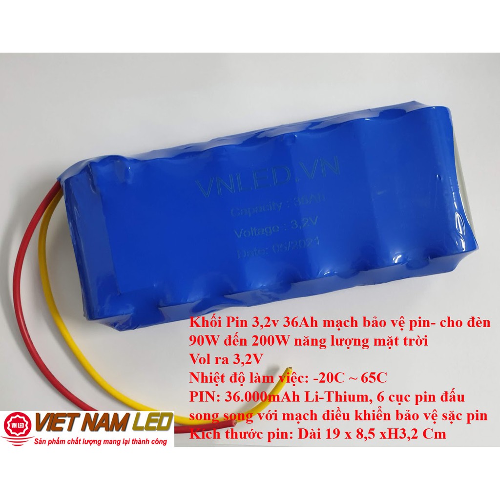 Khối Pin 3,2v 36Ah mạch bảo vệ pin- cho đèn 100W đến 250W năng lượng mặt trời