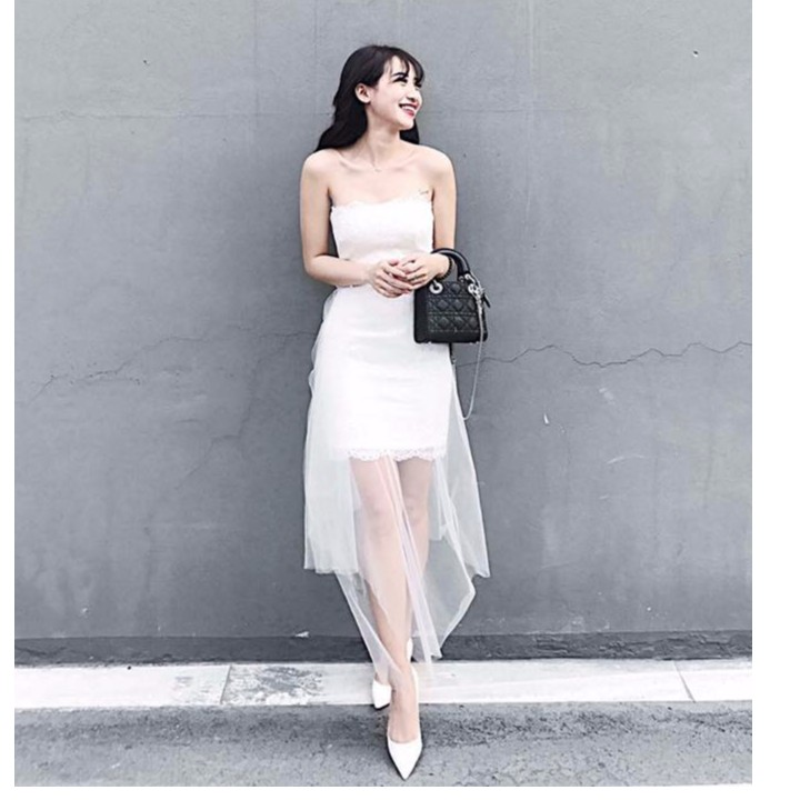 Đầm ren body vạt lưới