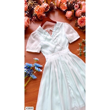 V2600 - váy voan xoè màu xanh nhạt