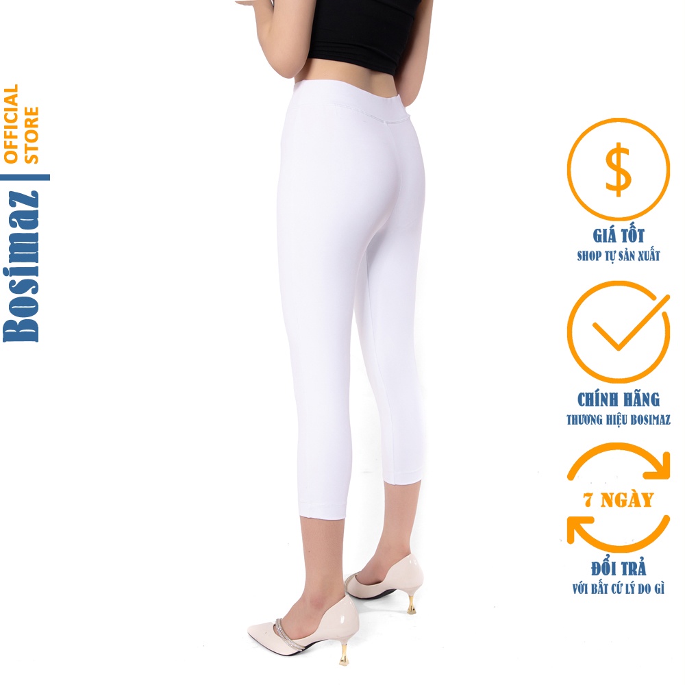 Quần Legging Nữ Bosimaz MS313 lửng không túi màu trắng cao cấp, thun co giãn 4 chiều, vải đẹp dày, thoáng mát.