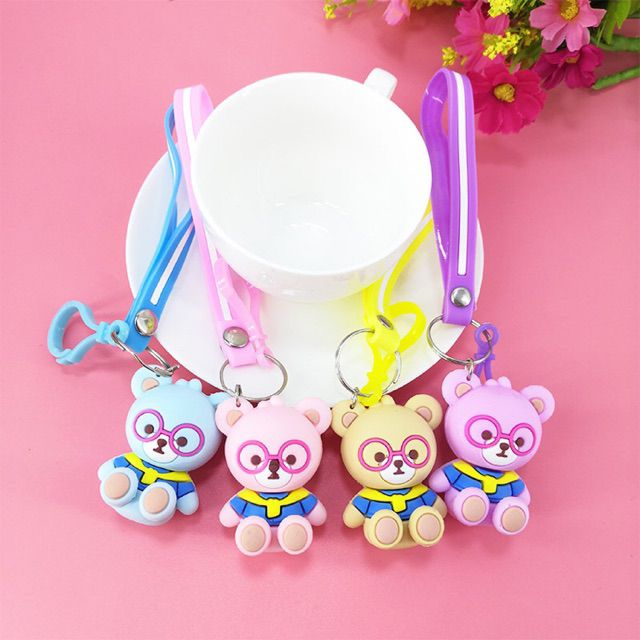 Móc khoá gấu đeo kính dễ thương