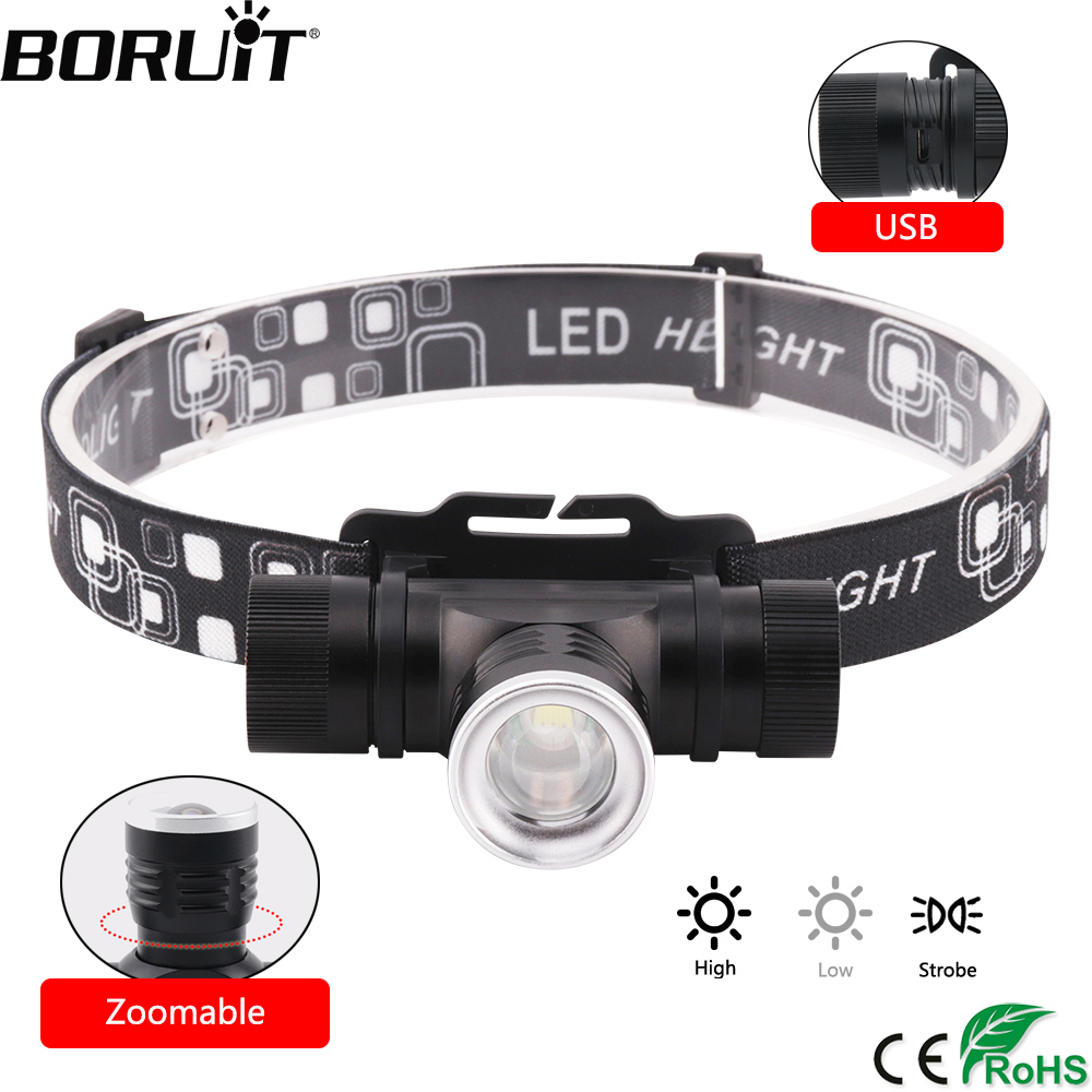 Đèn pha led đội đầu BORUiT 1189A T6 1000l lumens 3 chế độ sáng có thể sạc lại thích hợp cho cắm trại/ chơi thể thao
