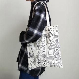 Túi tote vải canvas mềm hoa văn có khóa miệng được khổ giấy a4