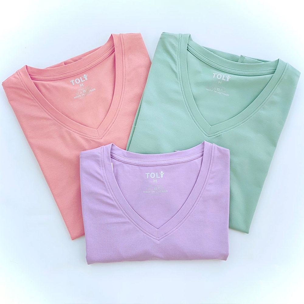 Áo thun nữ trơn cổ tim màu cam tươi TOLI, chất cotton 4 chiều mềm mịn, co dãn, form suông cơ bản [NHIỀU MÀU]