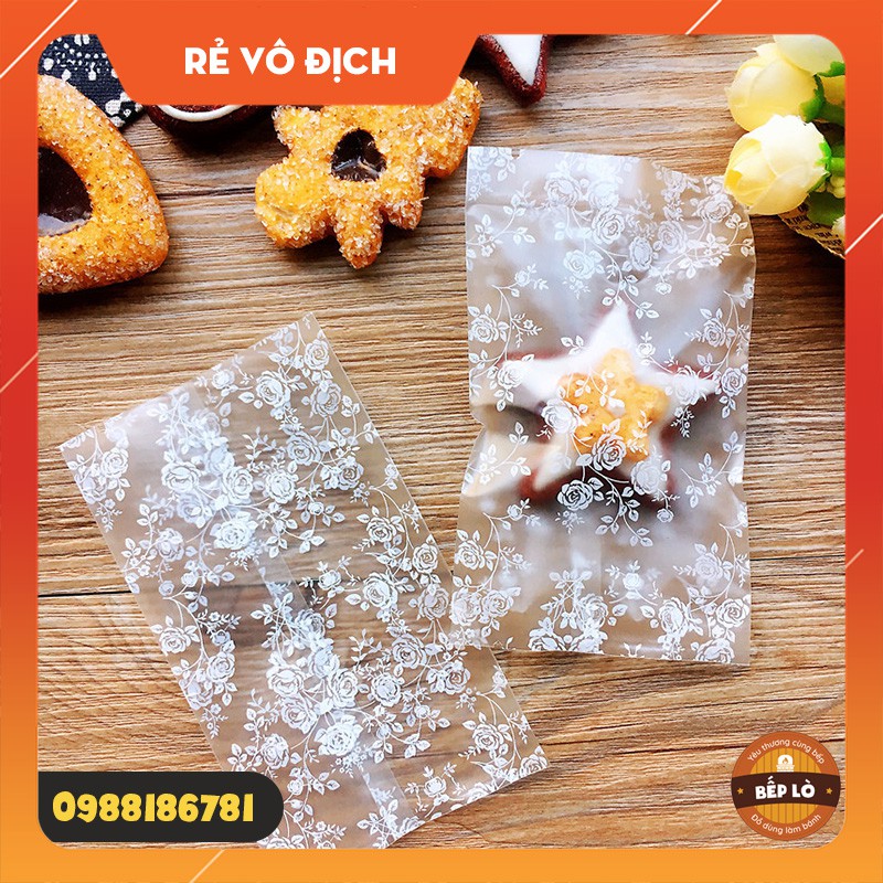 Túi đựng bánh Quy - bánh Trung Thu - đựng kẹo - đựng trà hoa các loại bông hồng trắng - set 100 túi SIÊU ĐẸP
