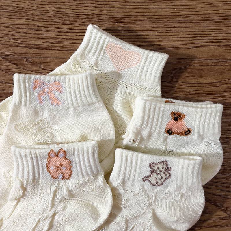 1 Đôi Vớ Cotton Ngắn Mềm Mỏng Màu Trắng In Họa Tiết Hoạt Hình Chống Mòn Thân Thiện Với Làn Da Cho Nữ