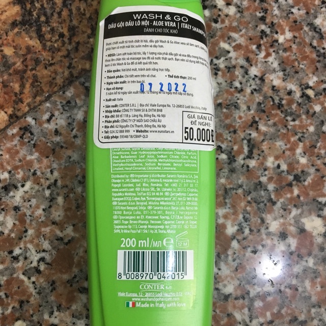 Dầu gội Wash &amp; Go Made in Italy