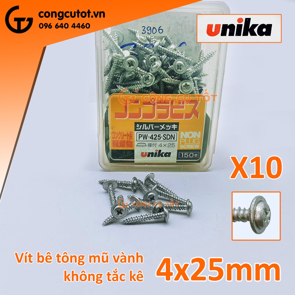 10 vít bê tông không tắc kê Unika Nhật mũ vành