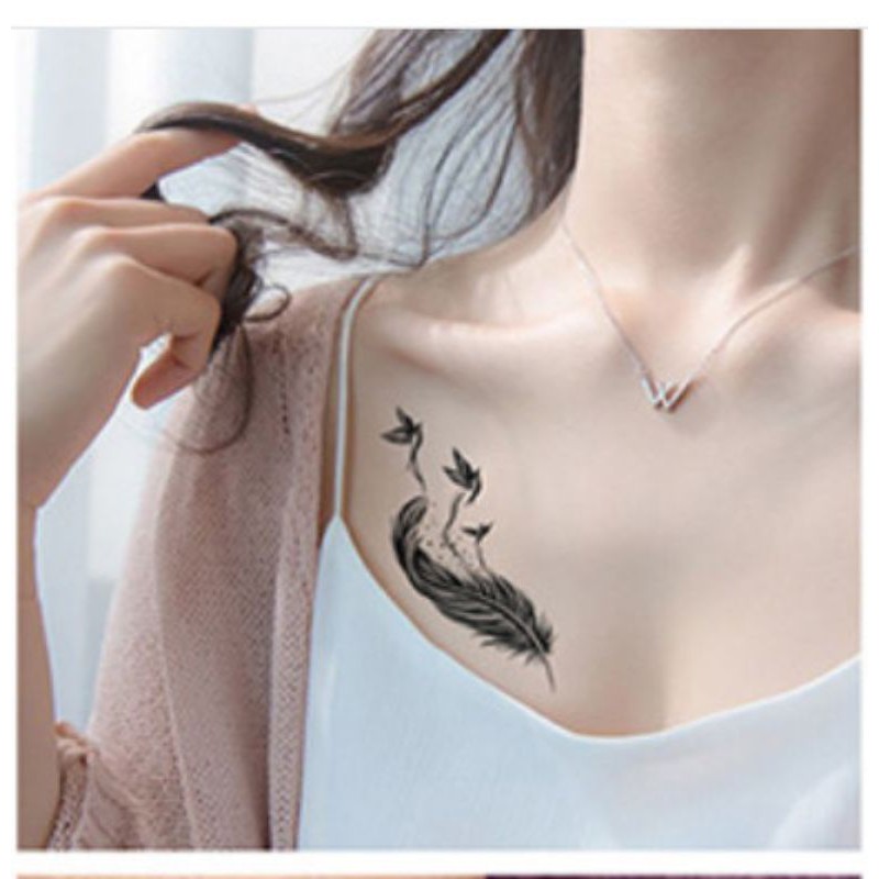 Hình xăm lông vũ q26. Xăm dán tatoo mini tạm thời, size <10x6cm