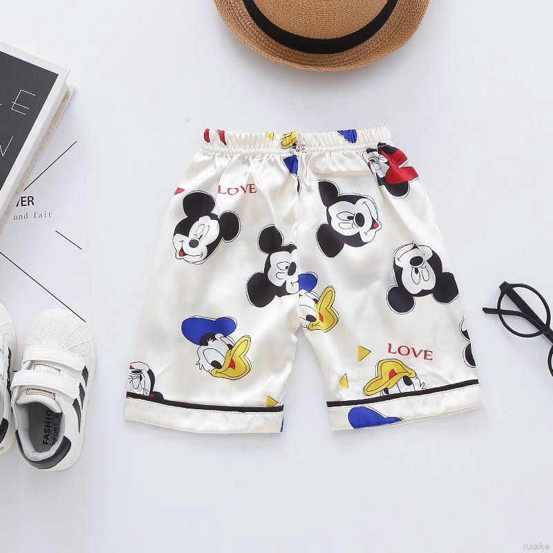 Set Đồ Ngủ Ngắn Tay In Hình Chuột Mickey Dễ Thương Cho Bé