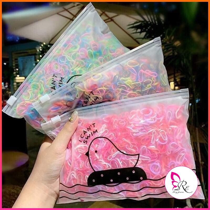 Phụ Kiện ❤️ Set 1000 Sợi Dây Chun Cột Tóc Cho Bé Yêu Có Túi Zip Đựng Siêu Xinh