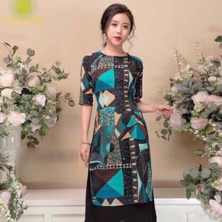 Áo dài xanh hoạ tiết bigsize