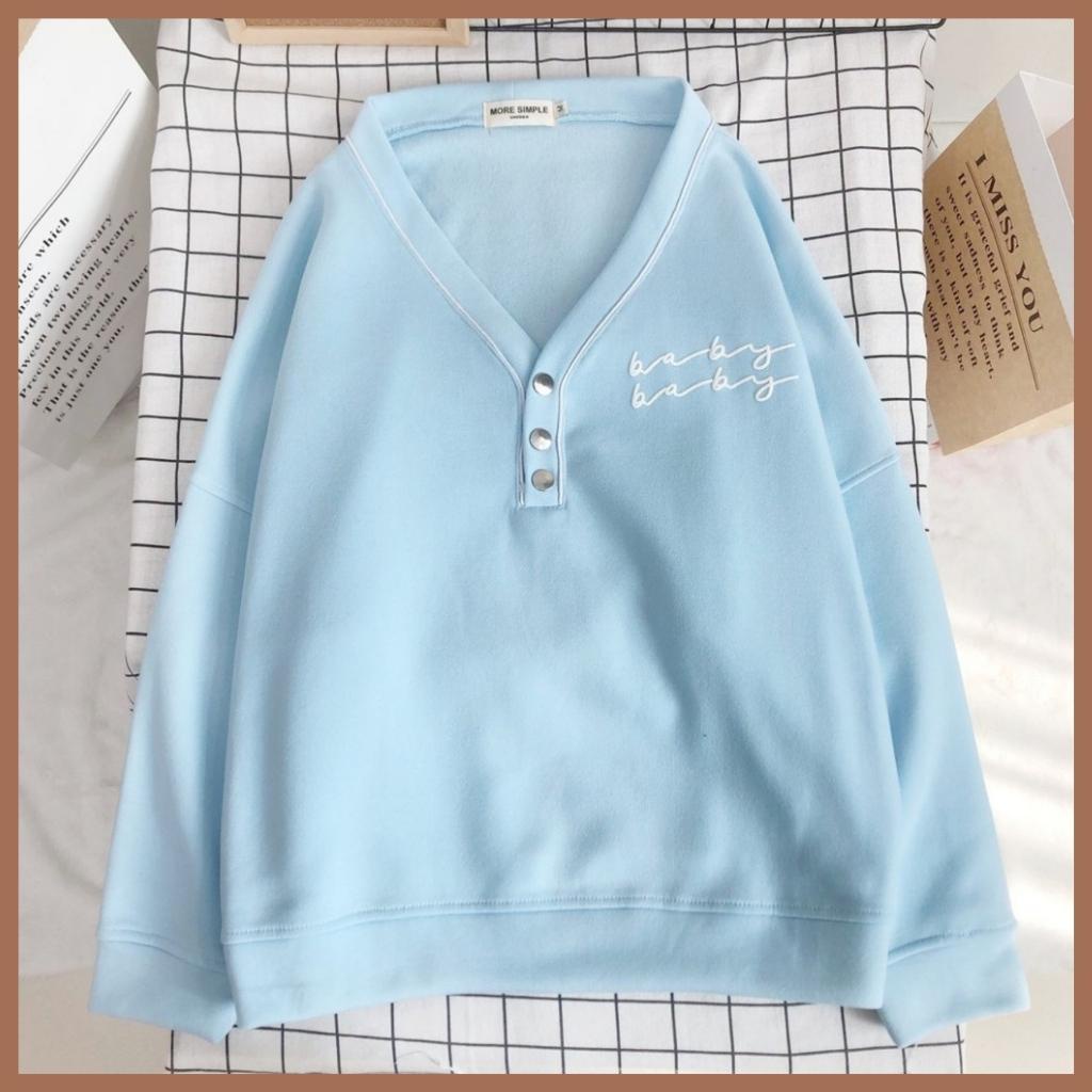 Áo Sweater BABY Nam Nữ Unsiex OVERSIZE vải nỉ lót bông tay dài Viền Cổ trắng/ đen Form Rộng Ulzzang