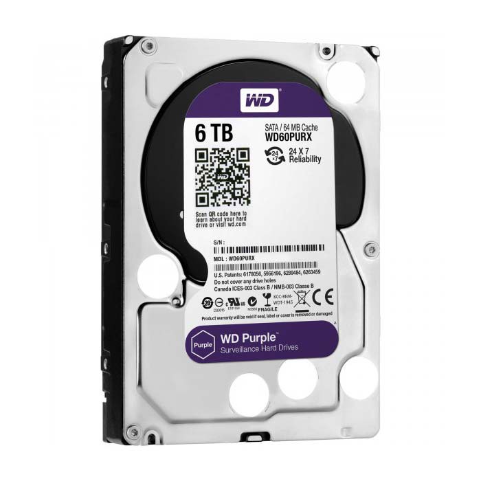 Ổ Cứng HDD Western Purple 6TB 3.5 inch WD Tím SATA3 6Gb/s Chuyên Camera Karaoke