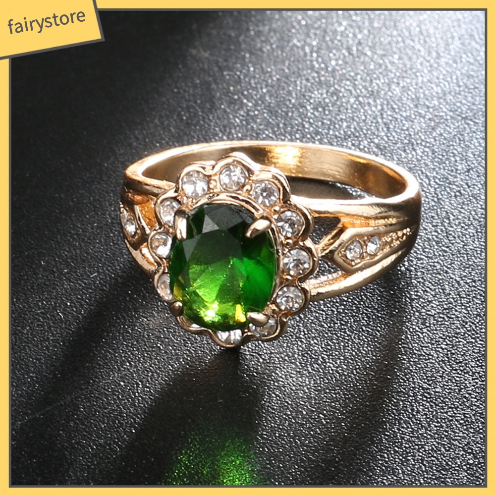 Nhẫn Hợp Kim Đính Đá Ngọc Lục Bảo Phong Cách Cổ Điển