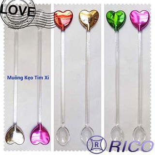 10 muỗng khuấy trái tim màu Chrome siêu nhũ, tim xi trong nhà hàng quán bar cocktail sinh tố trà sữa - spoon